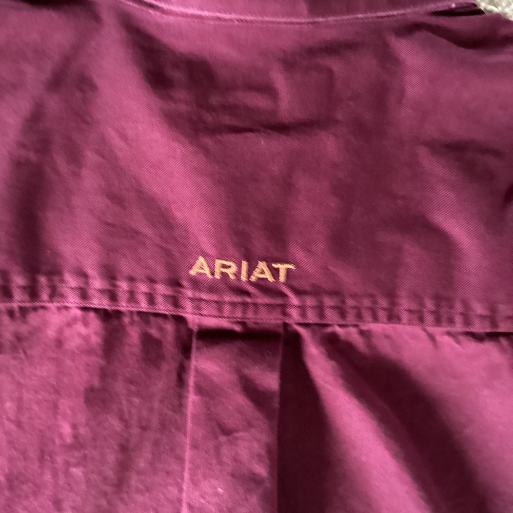 Ariat Mens Rich Burgundy Western Large 100% Cotton Twill Long Sleeve Shirt - Picture 6 of 10